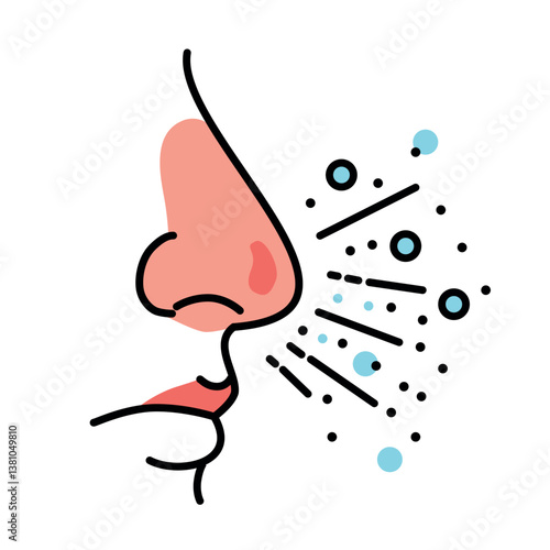 Allergy to Dust - Illustration of a Nose Sneezing with Particles  