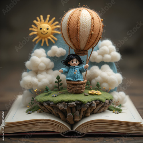 Girl, Hot Air Balloon, Book Scene
