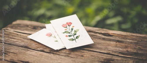 Vintage Floral Easter Postcard Set on Rustic Wood Background