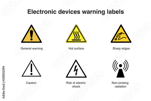 electronic device warning labels symbol set