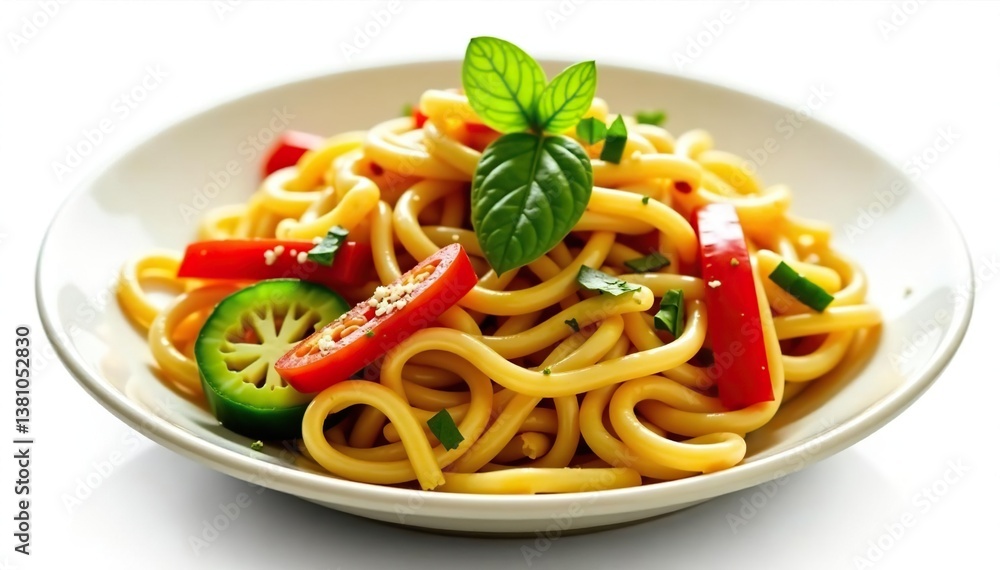 Stir-fried vegetables with noodles, isolated on white , delicious, background, recipe Stir-fried vegetables with noodles, isolated on white , delicious, background, recipe