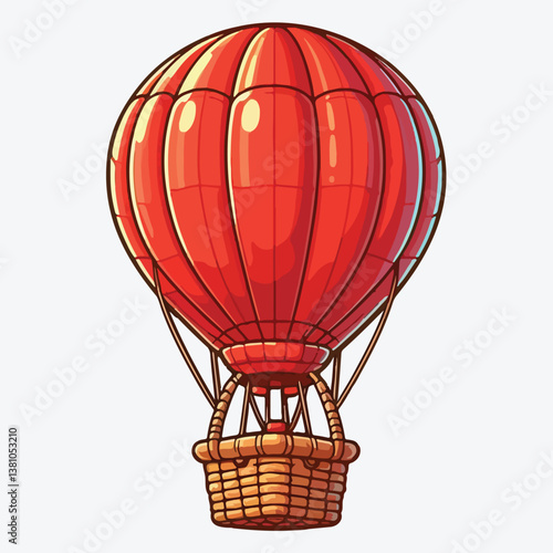 Red air balloon with a wicker basket isolated on white stock illustration
