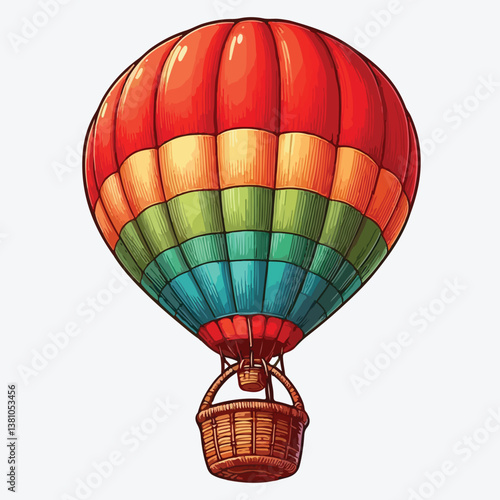 Red air balloon with a wicker basket isolated on white stock illustration