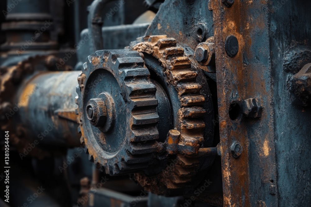 Close-up of rusty industrial metal gears on machinery Close-up of rusty industrial metal gears on machinery