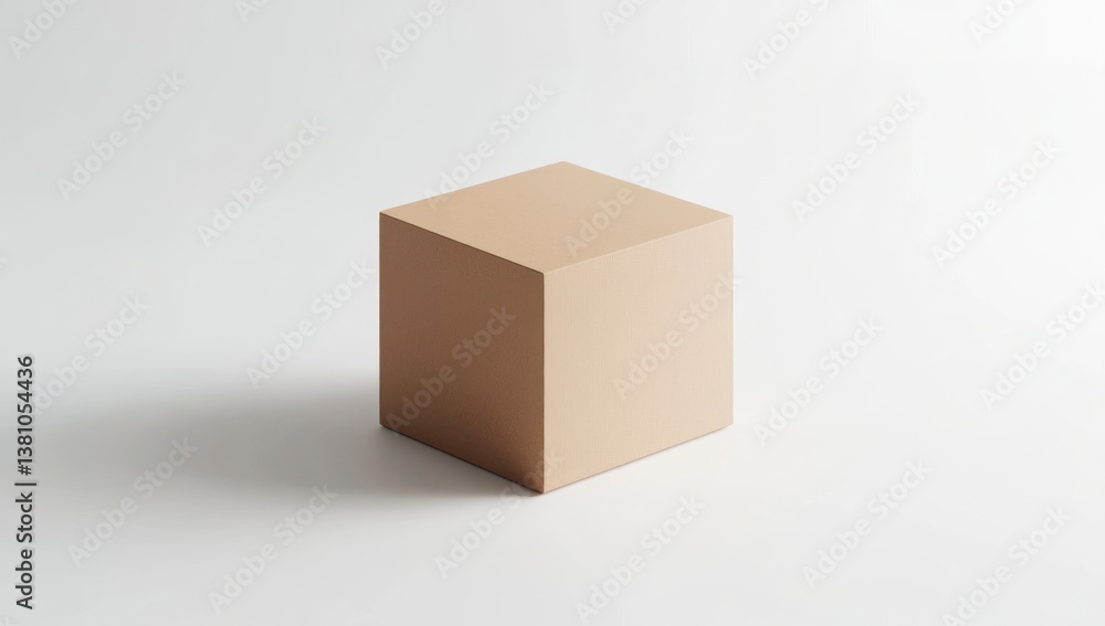 Fototapeta premium Neutral Cube on White Backdrop with Subtle Shadow for Product Display