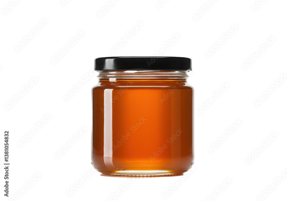 A close up studio shot of a jar filled with honey against a black background A close up studio shot of a jar filled with honey against a black background