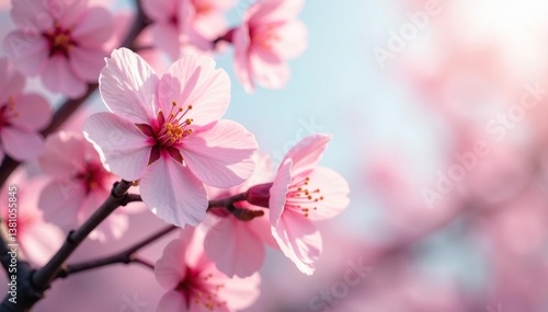 Delicate pink sakura blossoms, soft petals, gentle branches , petals, blooming