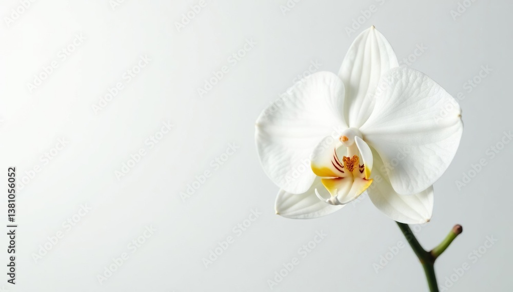 Obraz premium Delicate white orchid blossom against pure white backdrop, background, white, elegant