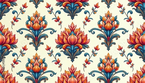 Elegant floral damask seamless wallpaper pattern, surface, room