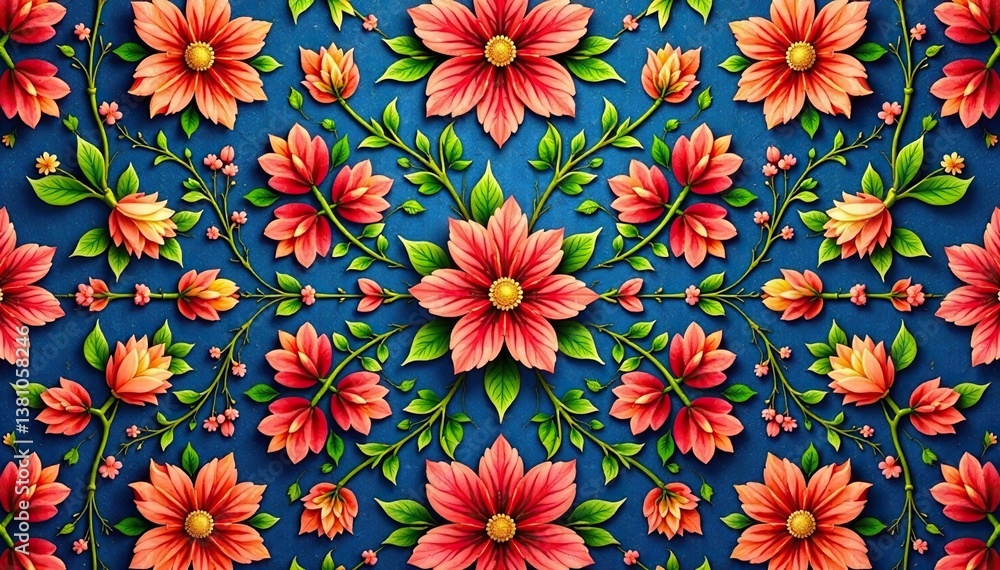 Intricate floral textile design, repeating motif, design, seamless, close-up Intricate floral textile design, repeating motif, design, seamless, close-up