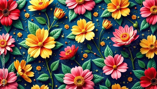 Intricate floral textile design, repeating seamlessly , wallpaper pattern, illustration, pattern design