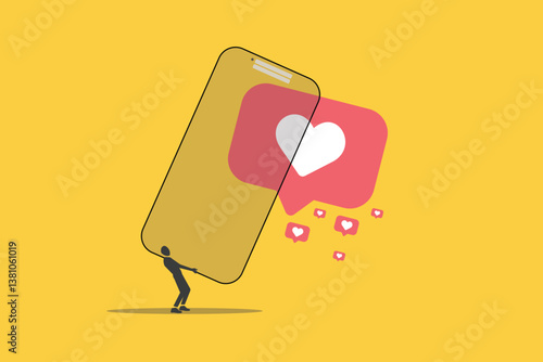 Businessman using smartphone for networking and collecting likes and comments