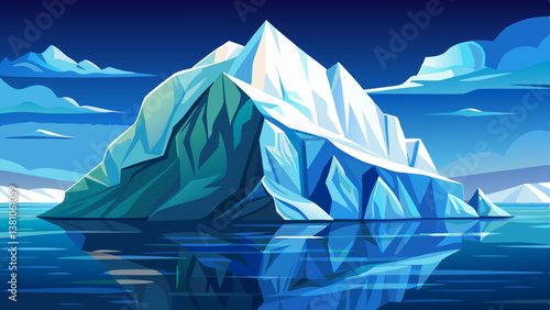 iceberg floating in the deep blue ocean, snowy winter landscape