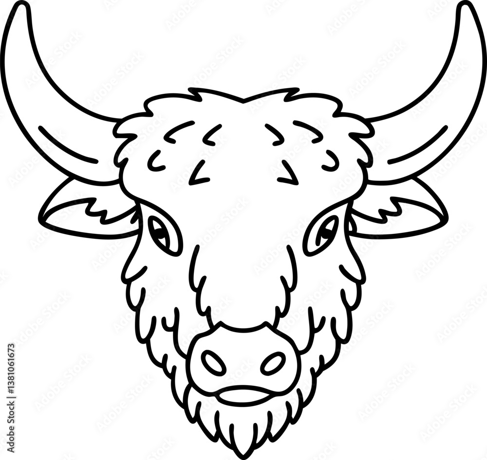 Fototapeta premium line art bison head illustration with horns, simplistic design