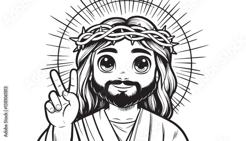 Vector illustration of cartoon jeus black and white drawing For children to learn to color according to the picture