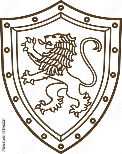 heraldic shield emblem with rampant lion classic medieval symbol of strength and nobility