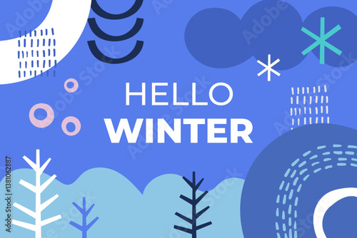 Abstract Winter Theme with Hand Drawn Organic Shape Background