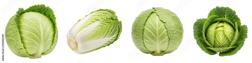 Fototapeta premium Four varieties of fresh green cabbage.