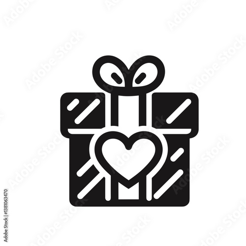Gift box with heart design in minimalist style  on a transparent background