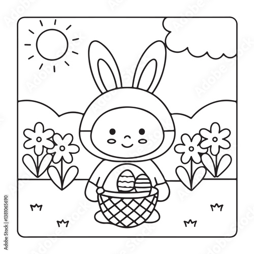 Easter, Easter Coloring Book, Easter Coloring Pages, Bold & Easy Coloring Page, Black & White Design, easter bunny coloring page, easter egg coloring page, easter collection easter Vector illustration