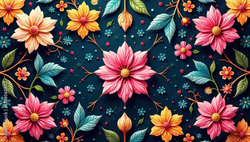 Intricate floral motif with repeating elements, style, floral, soft