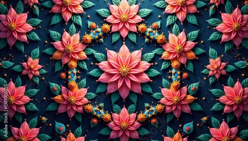 Obraz na płótnie Intricate floral motif within a repeating geometric hexagon , hexagonal, bright, digital w salonie