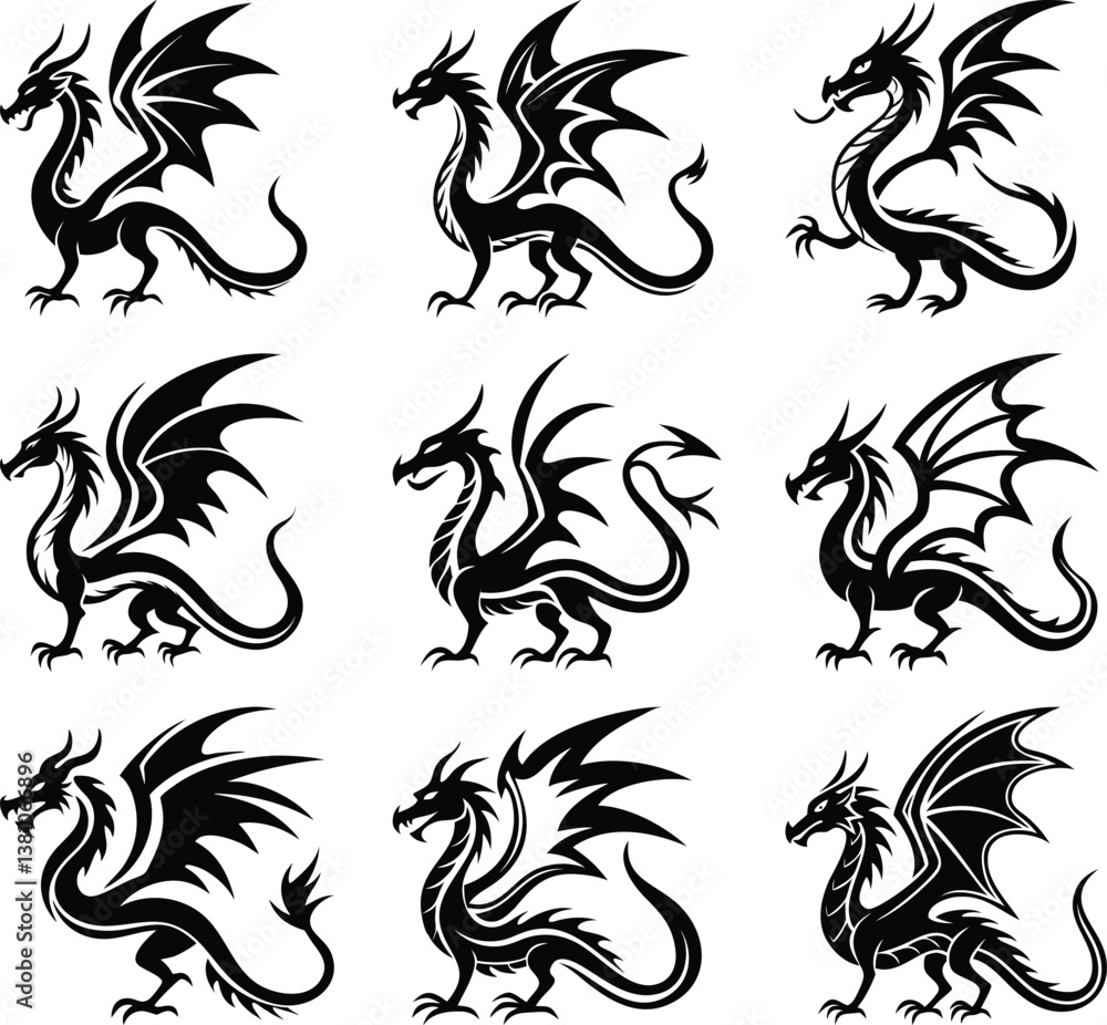 Fototapeta premium Majestic Dragon Silhouette Vector Art