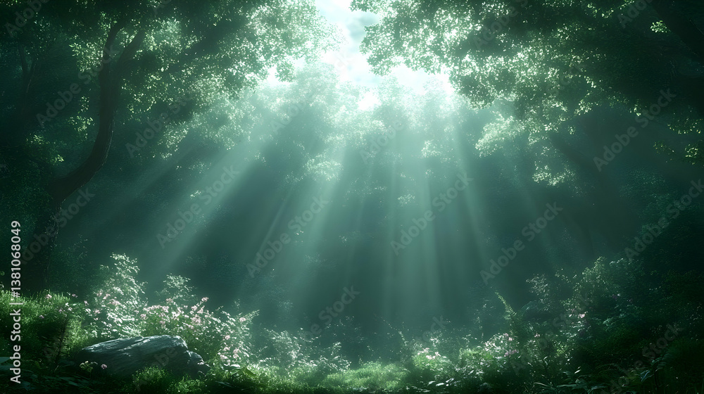 Sunbeams in a Lush Green Forest Sunbeams in a Lush Green Forest