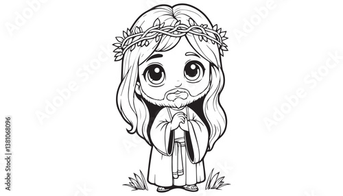 Vector illustration of cartoon jeus black and white drawing For children to learn to color according to the picture