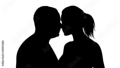Silhouette couple sharing a kiss against a white background  