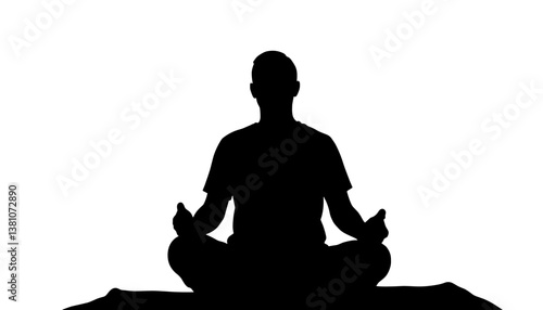 Silhouette of a person meditating in a peaceful setting  