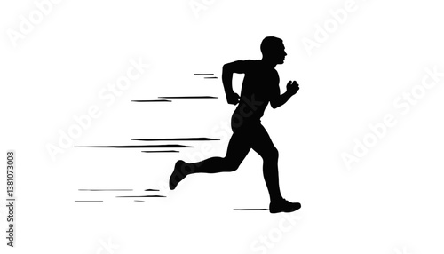 Running Silhouette in Motion Against White Background  
