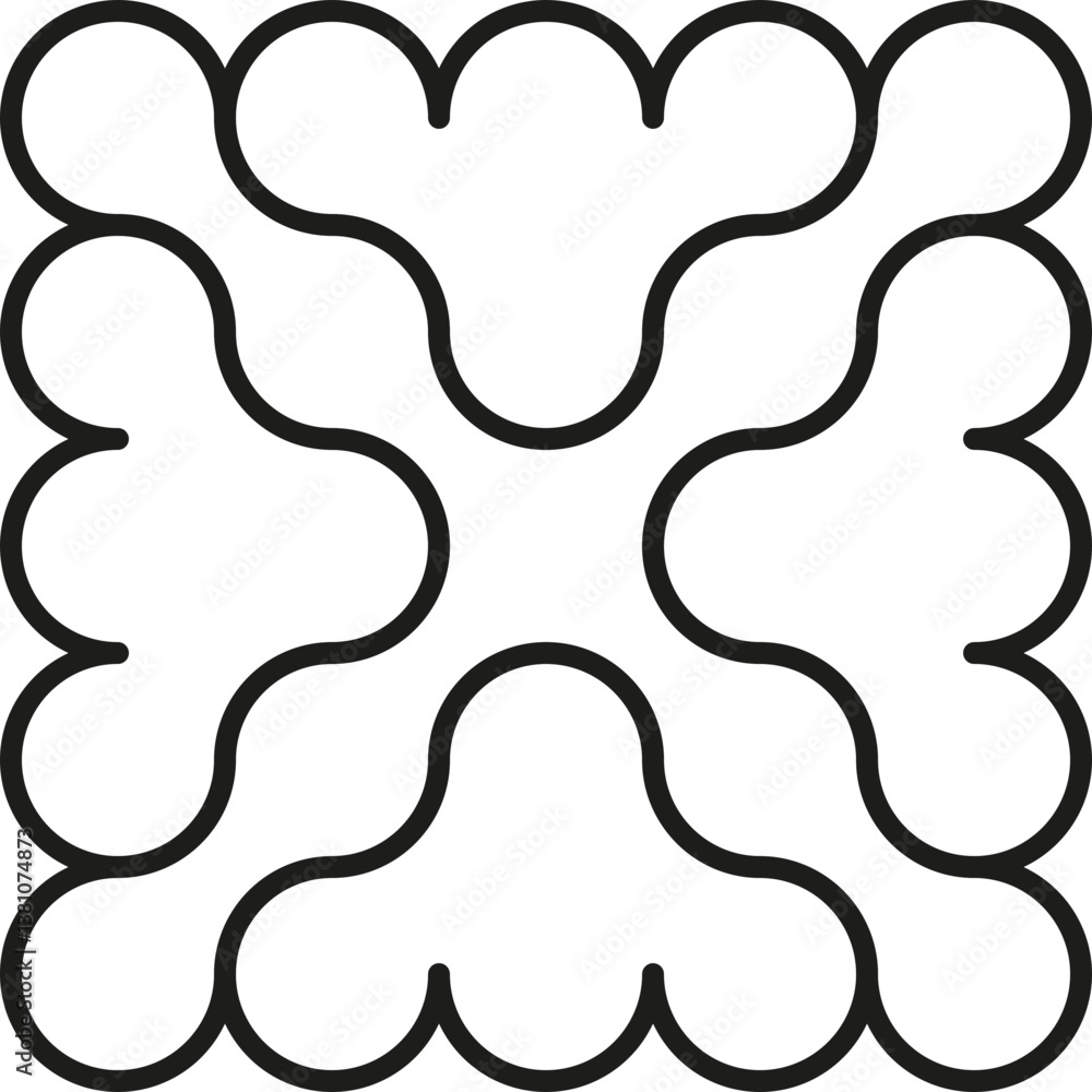 Circles merged into an X-shaped composition with fluid contours and geometric patterns. Circles merged into an X-shaped composition with fluid contours and geometric patterns.