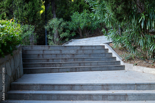 View of the stone staircase and tropical plants