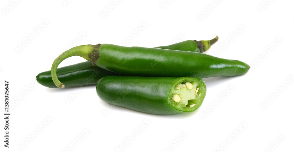 Green chilies (jalapeno) on white background Green chilies (jalapeno) on white background