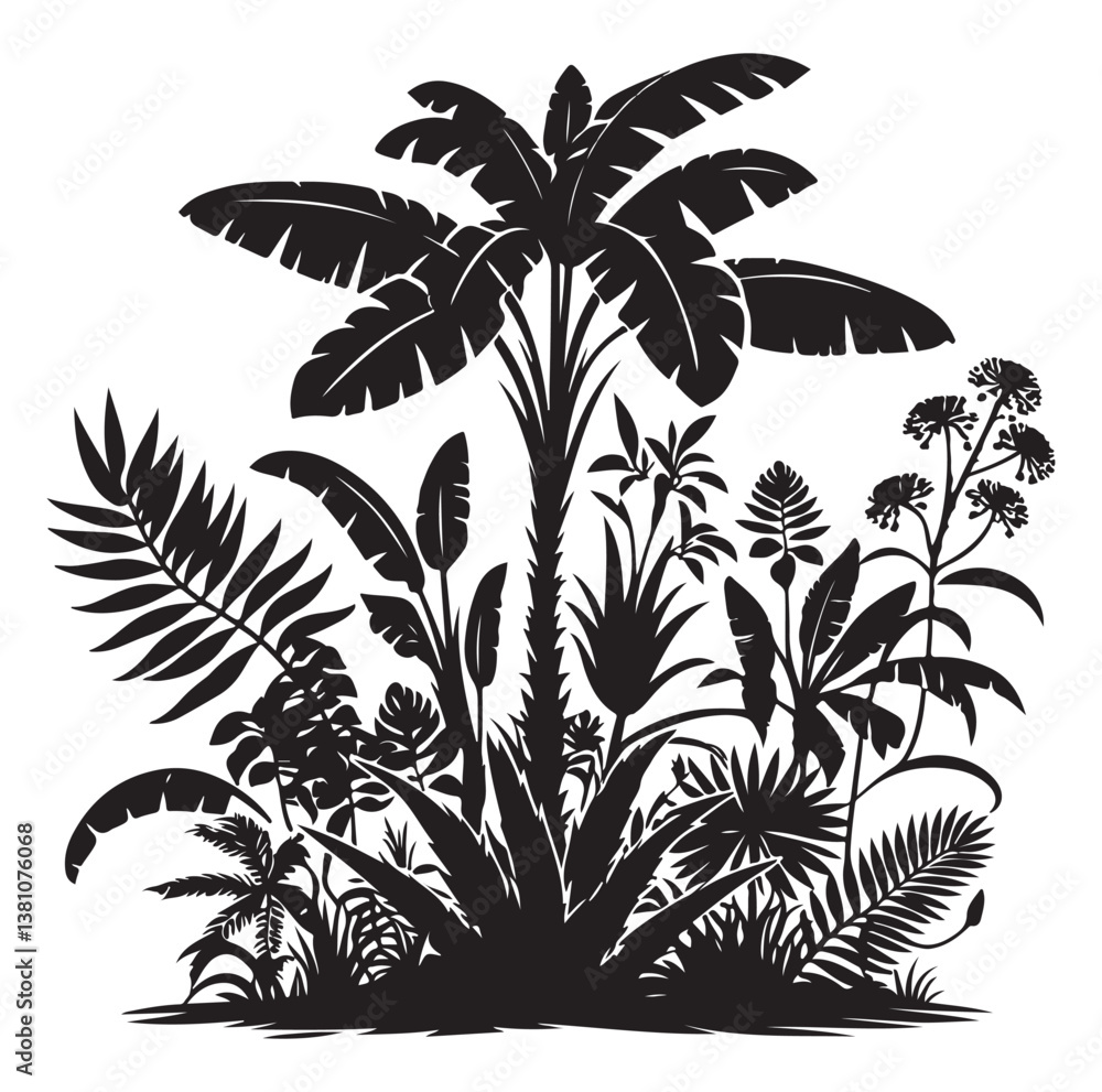 Fototapeta premium Black Plants Icons Set. Vector Illustration.