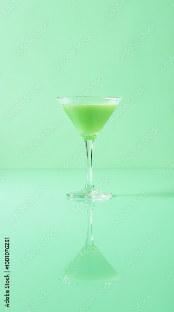 Pastel Mint-Green Martini with Reflection Subtly Mirrored on a Soft Mint-Green Background Pastel Mint-Green Martini with Reflection Subtly Mirrored on a Soft Mint-Green Background
