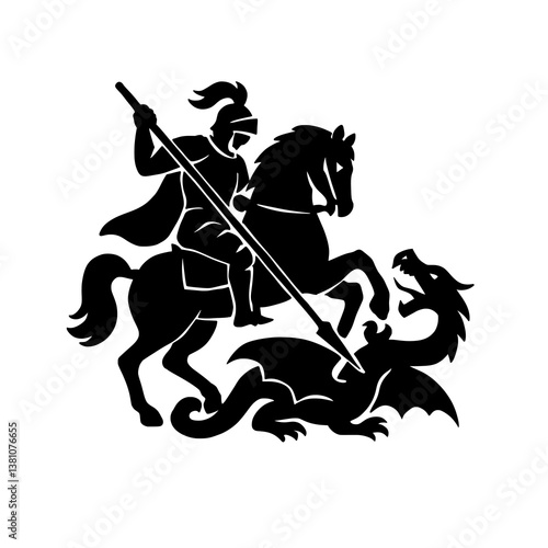 Knight Slaying Dragon Silhouette Vector
