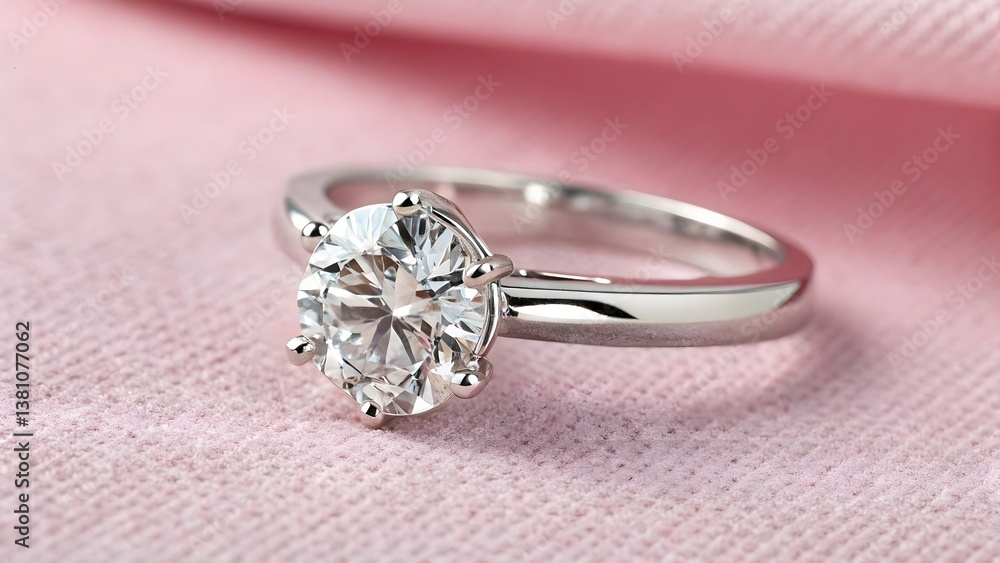 Diamond Ring Elegance on Soft Pink Background Diamond Ring Elegance on Soft Pink Background