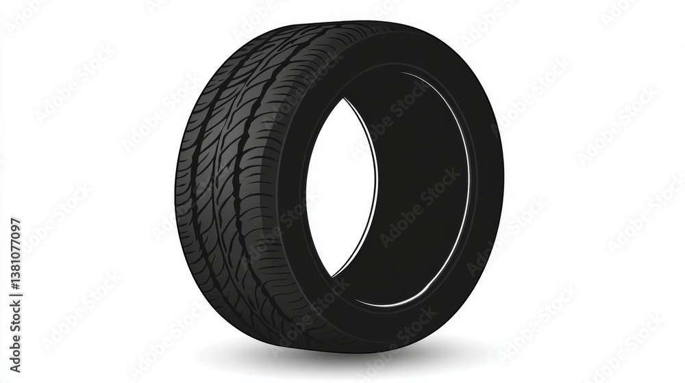 Detailed black tire with tread pattern for automotive design and repair concepts Detailed black tire with tread pattern for automotive design and repair concepts