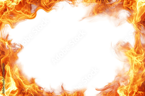 Fiery Orange And Yellow Flames Frame Black Area On Transparent Background, PNG