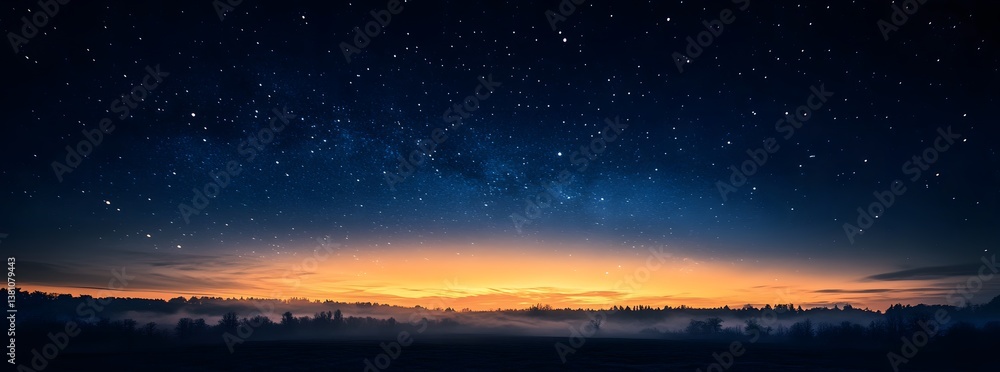 Fototapeta premium Serene Night Landscape with Sparkling Stars and Gentle Clouds Above Dark Trees - A Peaceful Night Sky Scene
