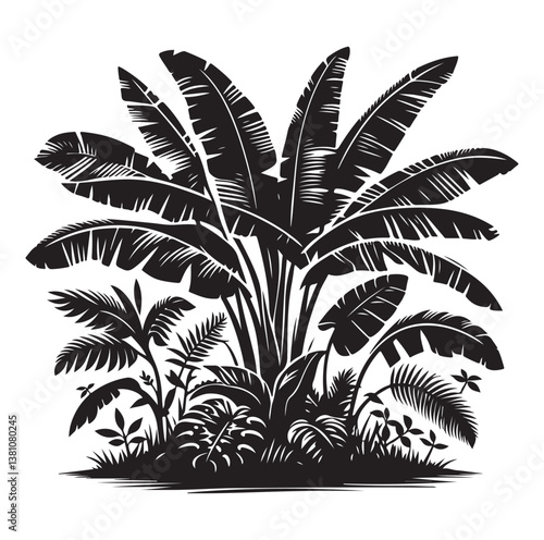 Black Plants Icons Set. Vector Illustration.