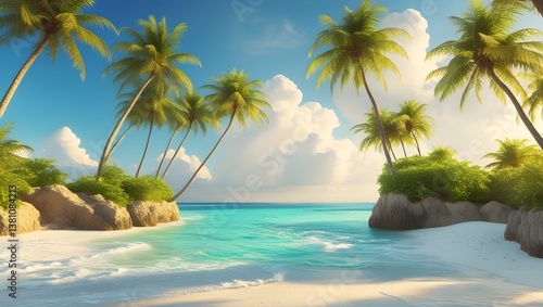 Wallpaper Mural tropical beach with palm trees Torontodigital.ca