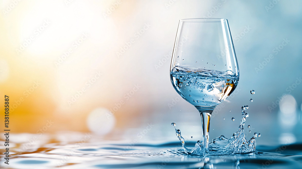 glass wine glass filled with water splashes on reflective surface, capturing dynamic moment with vibrant lighting. scene is both refreshing and visually striking glass wine glass filled with water splashes on reflective surface, capturing dynamic moment with vibrant lighting. scene is both refreshing and visually striking