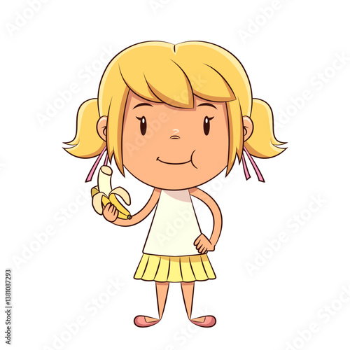 Little girl eating banana