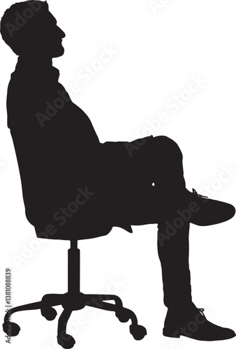 vector; silhouette of side view of a man sitting on chair