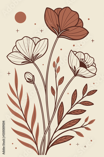 A beautifully arranged floral border design featuring delicate flowers and leaves along the edges of a 3x4 paper sheet. The center remains blank, ideal for invitations, greeting cards, and creative pr