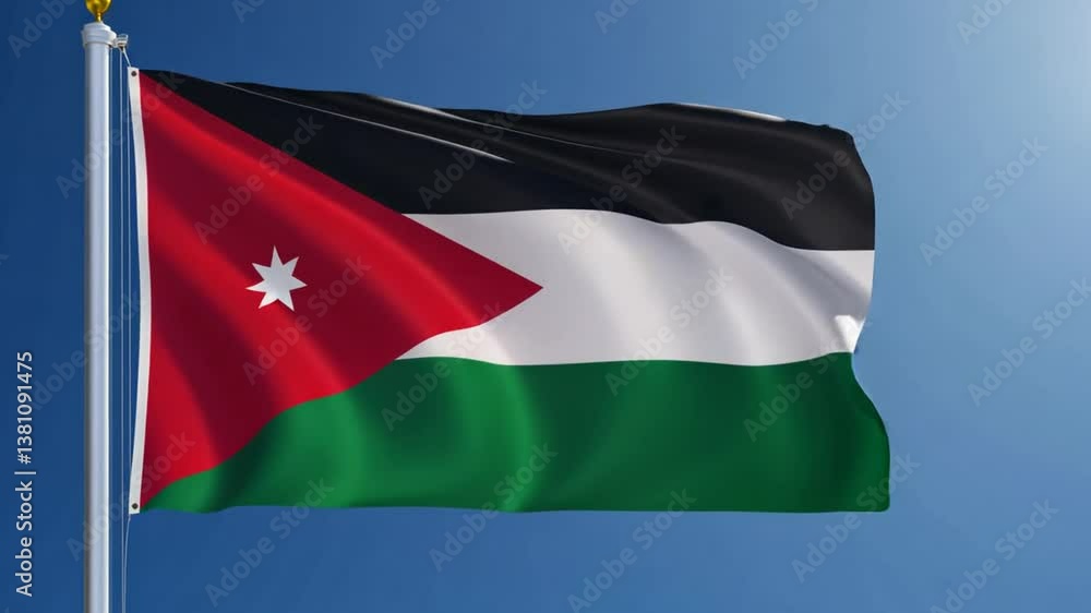 Jordanian Flag Waving Proudly Under a Clear Sky Jordanian Flag Waving Proudly Under a Clear Sky