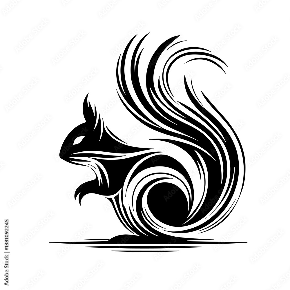 Naklejka premium tylized squirrel sketch in black and white representing a logo design or forest animal symbol with copy space